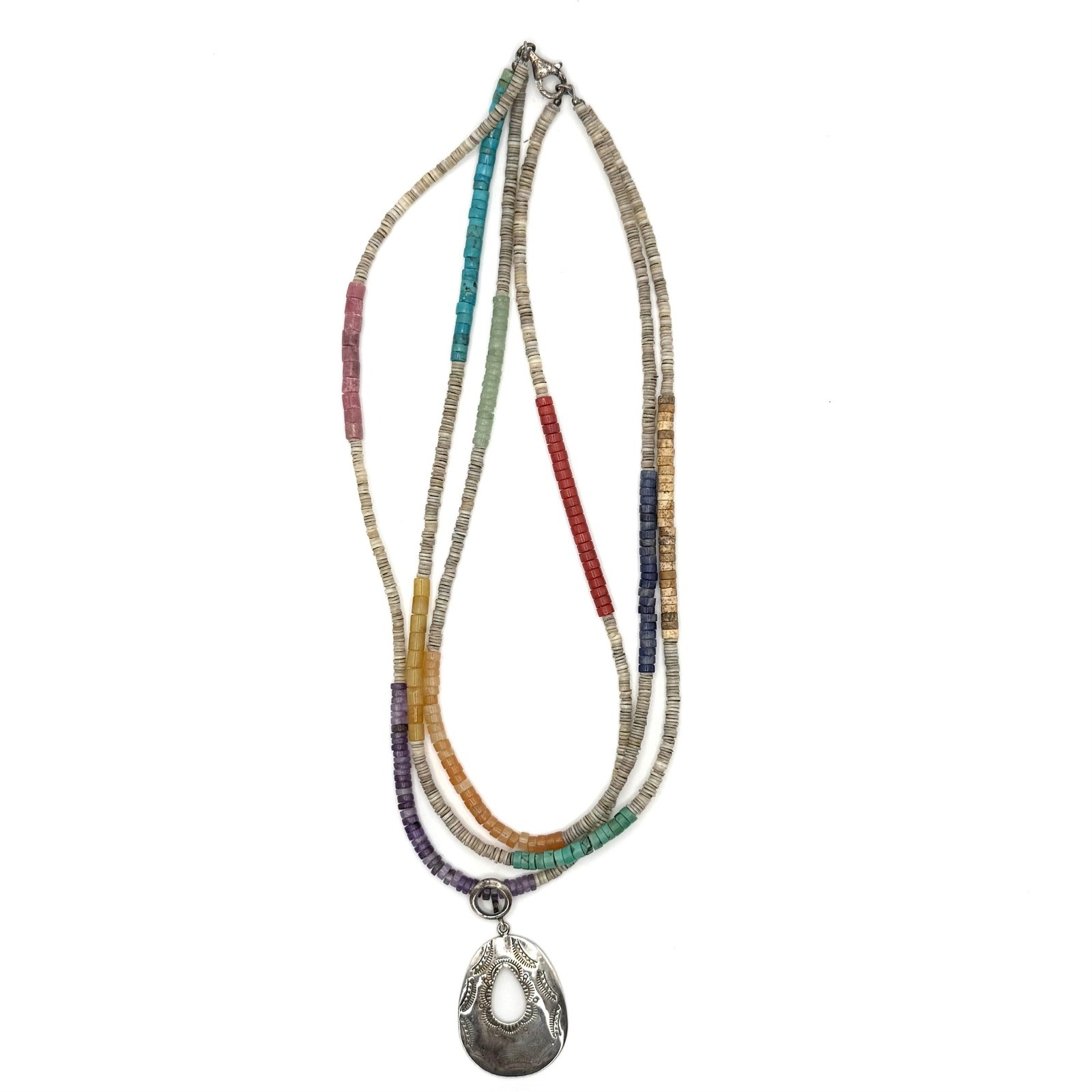 Shube Dakota West Sterling Silver 925 Multi Strand Heishi Gemstone Necklace