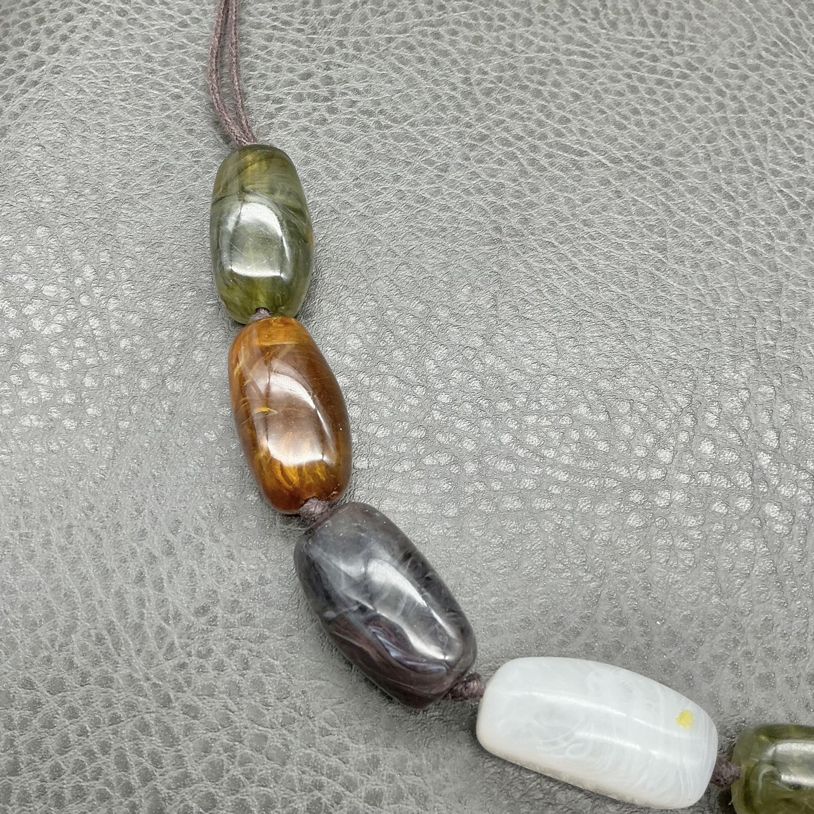Necklace Chunky Faux Agate Gemstone Bead Brown Green White Black Womens Fashion
