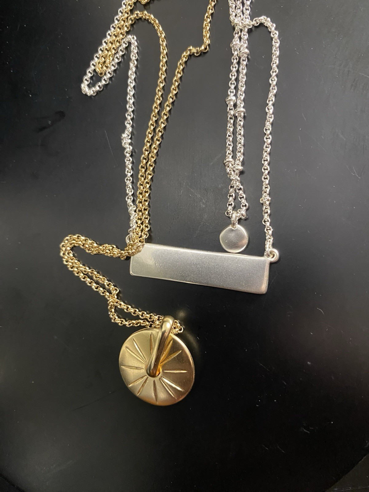 Lucky Brand Layered Necklace Gold Silver Tone Bar Pendant NWT Boho Chic
