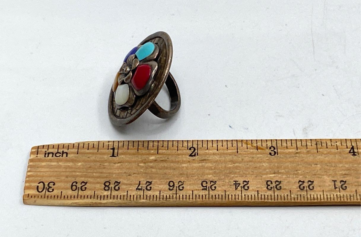 Walnut Boutique Sterling Silver 925 Multi Gemstone Floral Statement Ring Size 6
