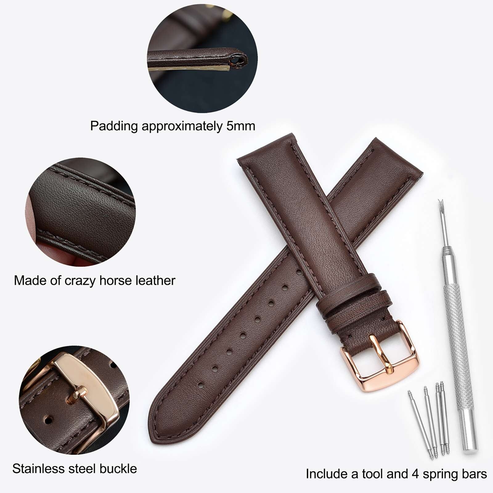 WOCCI Vintage Leather Watch Band 14 15 16 17 18 19 20 21 22 23 24mm Strap