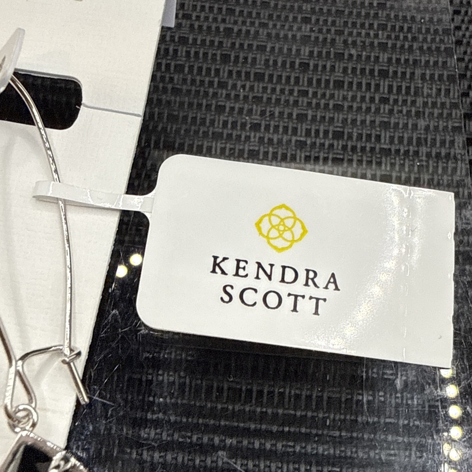 Kendra Scott Carinne Black Glass Rhodium Plated Dangle Drop Earrings Silver Tone
