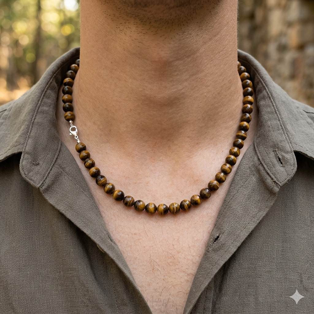 Black Tiger Eye Gemstone Round 8 mm Smooth Beads 15.5″ Stretchable Necklace