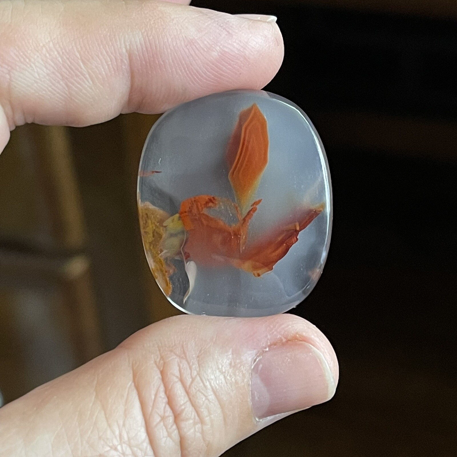 33.45x28x5.4mm Fine Kazakhstan Agate Cabochon Red Flower Collector’s Stone