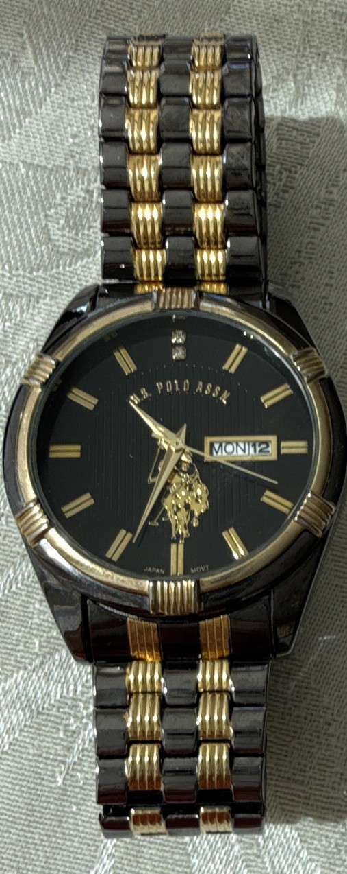 U.S. Polo Assn. Men’s Black/Gold Dial Quartz Day/Date SS Bracelet 30m