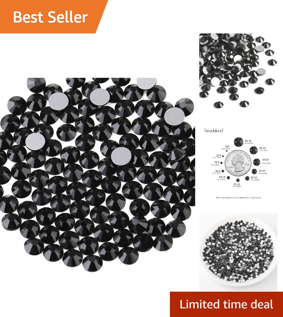 Versatile 1440-Piece Jet Black Flat Back Rhinestones for Crafting & Accessories