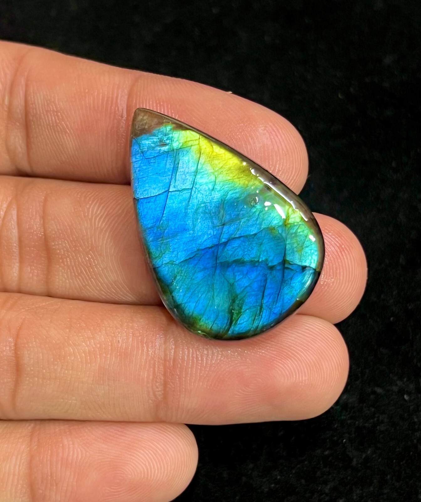 47 Ct Natural Blue Fire Labradorite Pear Cabochon Gemstone 37x24x7 mm DJ=121