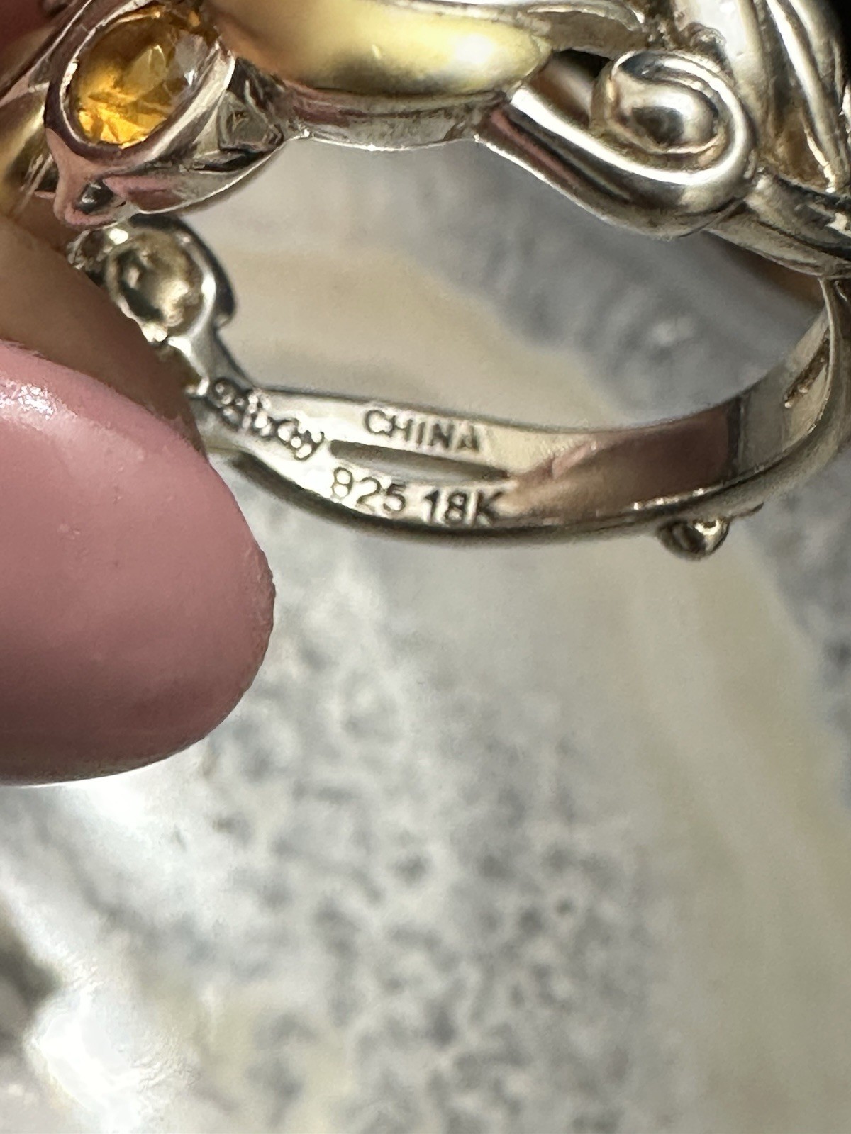 Barbara Bixby Sterling 925 & 18k Gold Leaves Citrine Gemstone Band Ring Size 8