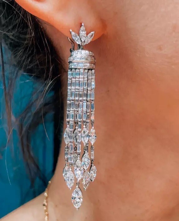 Lab-Created White Brilliant Cut 24CT Diamonds Luxury Chandelier Style Earrings