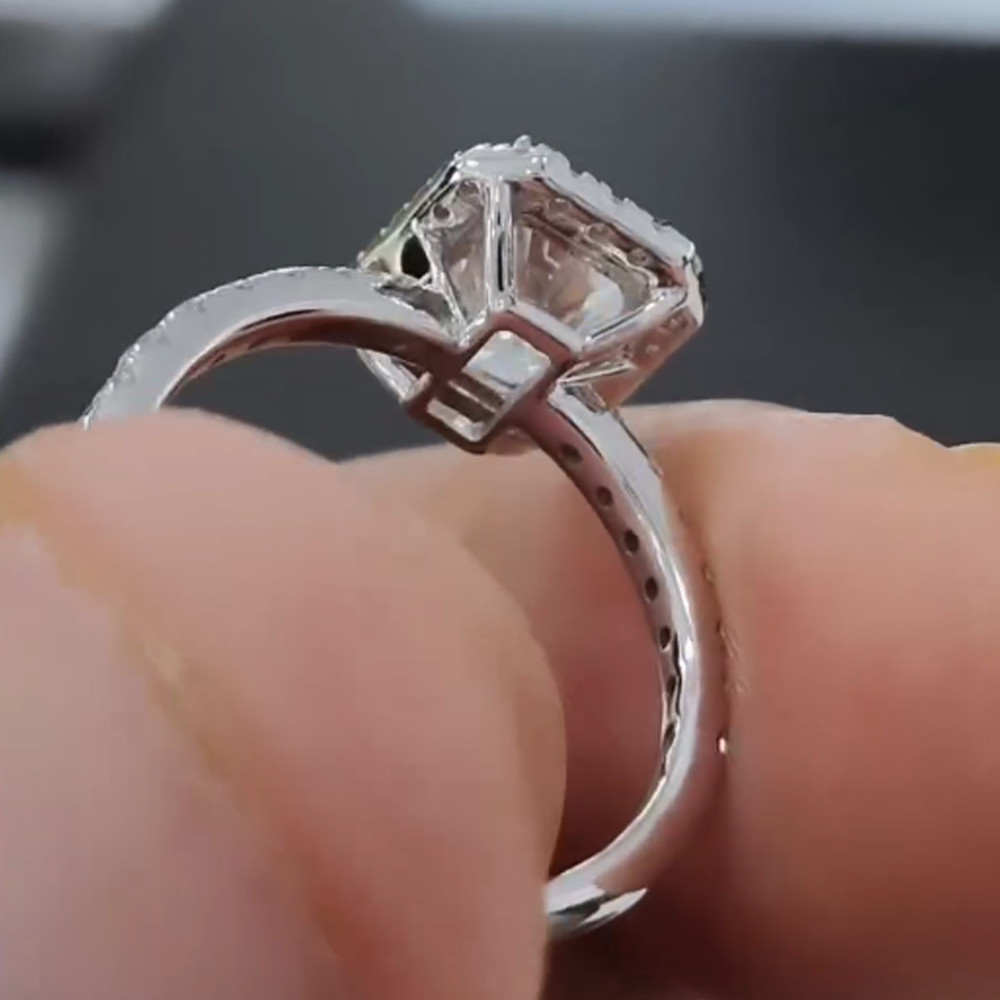 1.90 TCW Radiant Cut Moissanite Halo Engagement Ring in 14K White Gold Plated