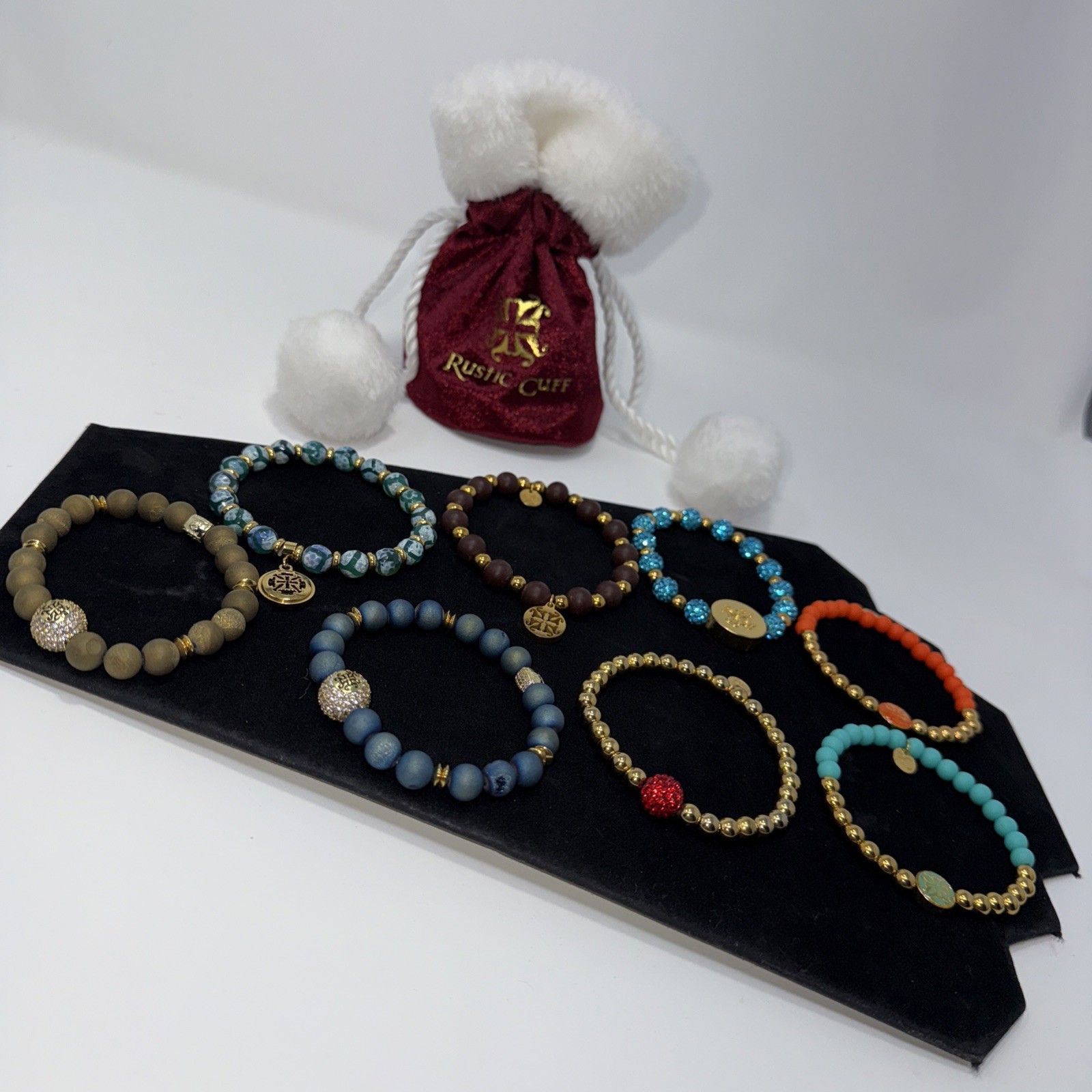 Rustic Cuff Bracelet Set Beaded Charm Stretch Colorful Gold Tone Multicolor Lot