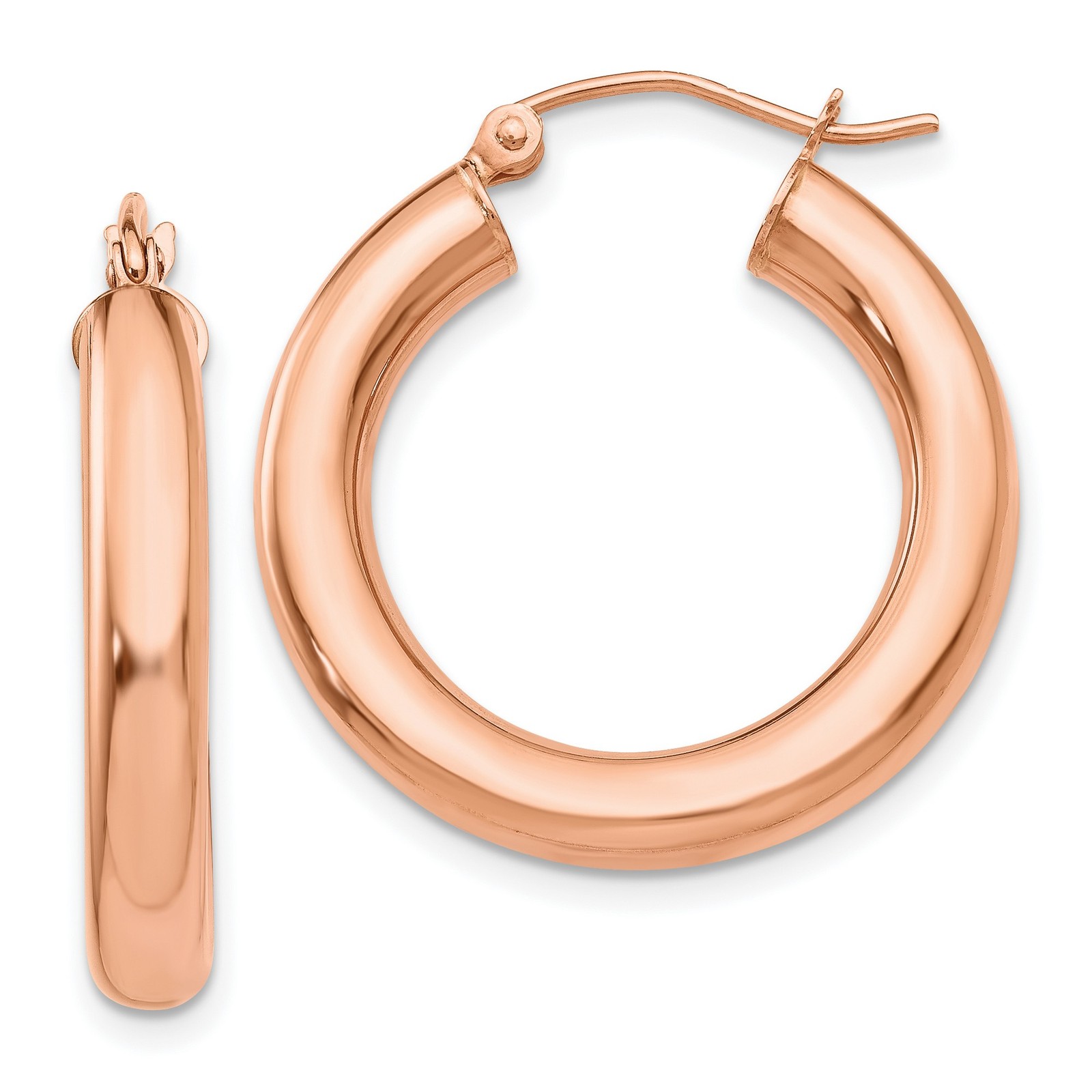 14k Rose Gold Hoop Earrings Women Solid Round Polished Minimalist Lightweight