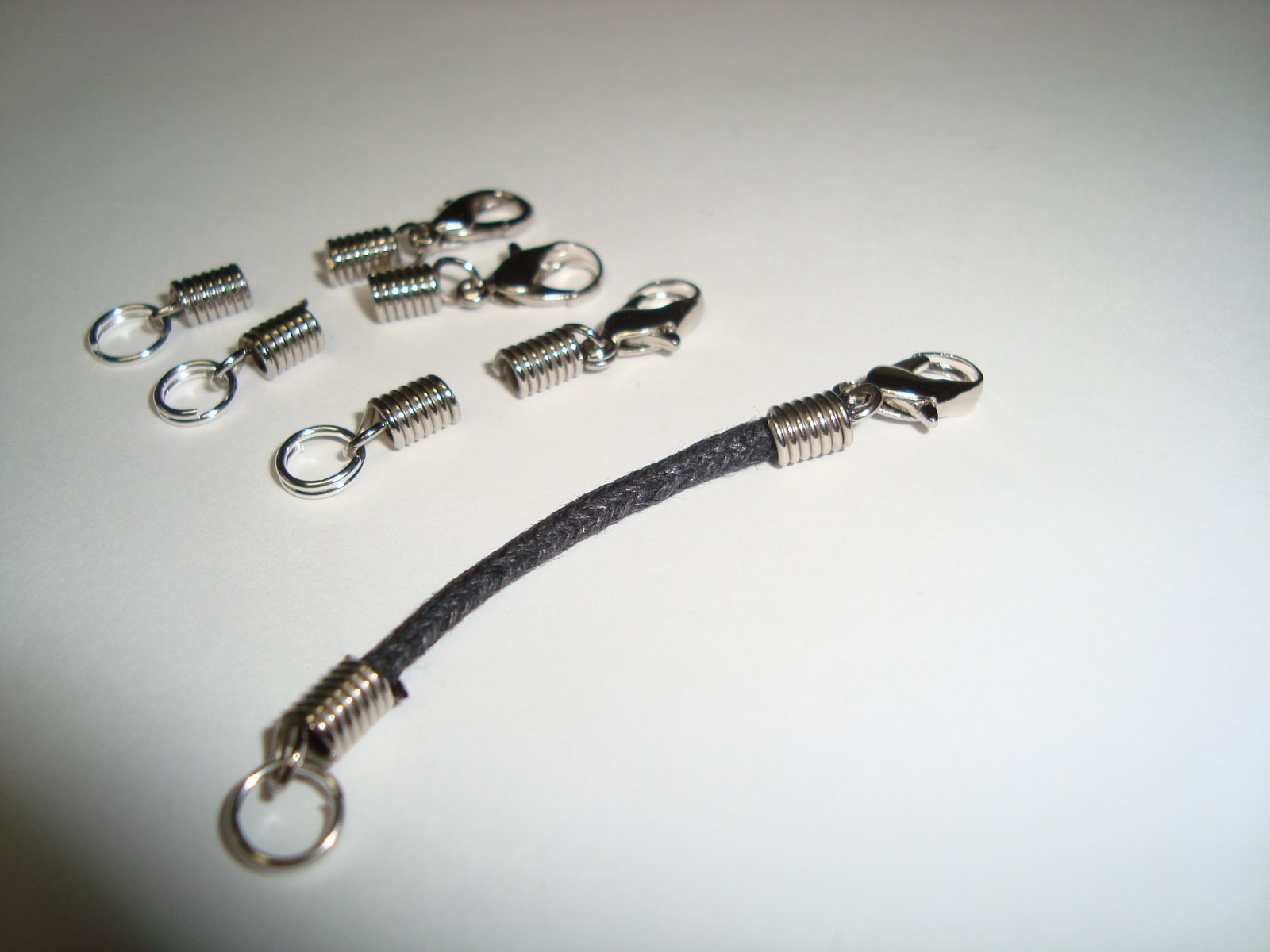 4 sets Ready made Metal coil end crimps & lobster clasps fits 2mm cord Silver
