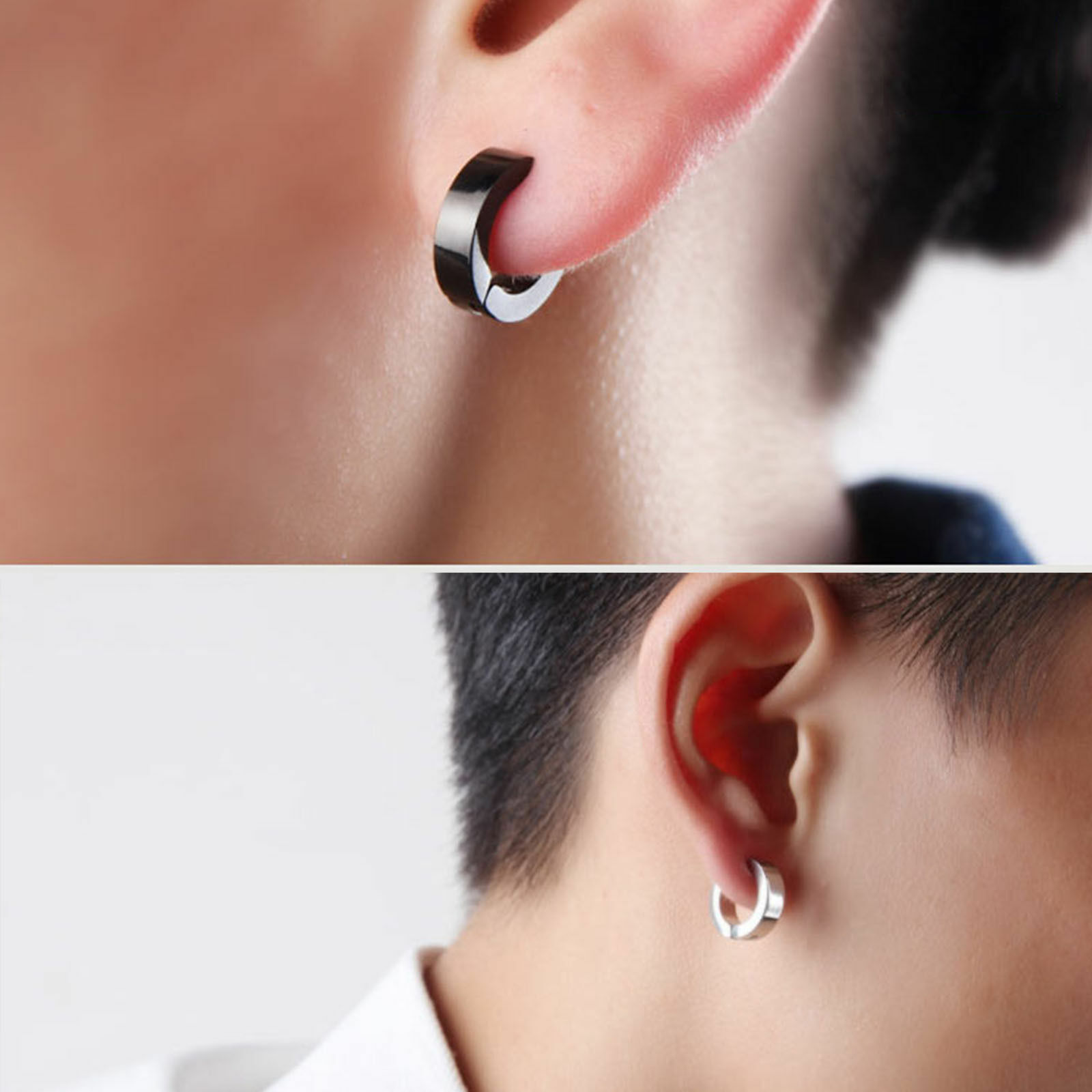 1 Pair Stainless Steel Ear Cuff Non-Piercing Clip On Hoop Earrings for Men Women