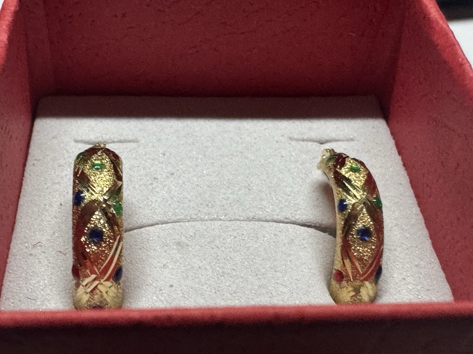 14K Yellow Gold Huggie Earrings with Gemstones dotted all around .9g