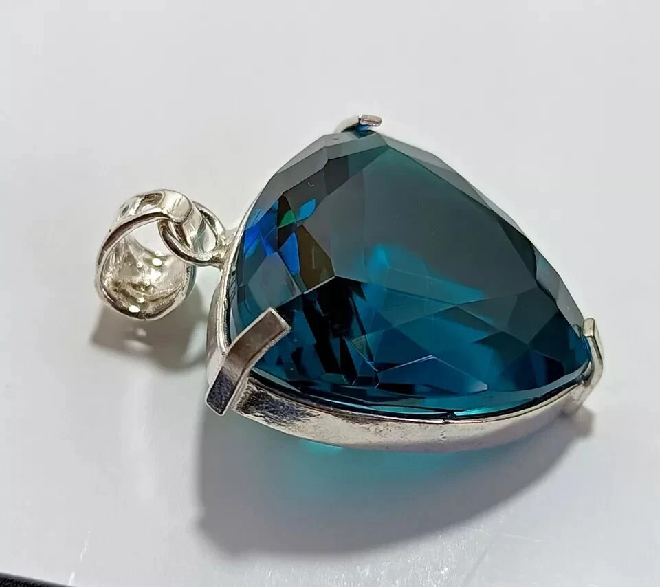 London Blue Topaz 925 Sterling Silver Pendant Certified Gemstone 94.58 Ct+