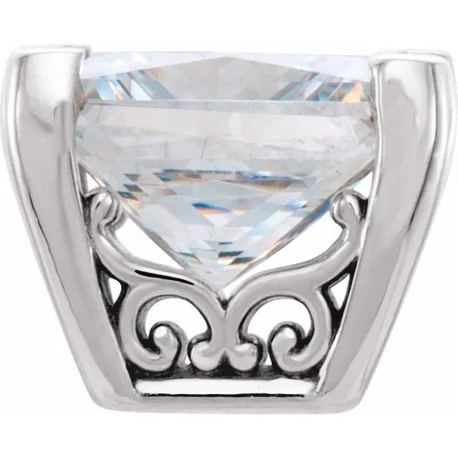 14K Solid White Gold Princess Cut Setting Vintage Style V Prong Design Mounting