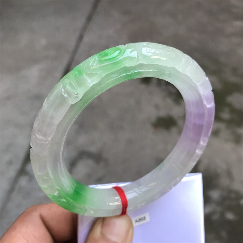 61mm Burma Natural Green Lavender Jadeite Jade Bracelet Emerald Jade Bracelet