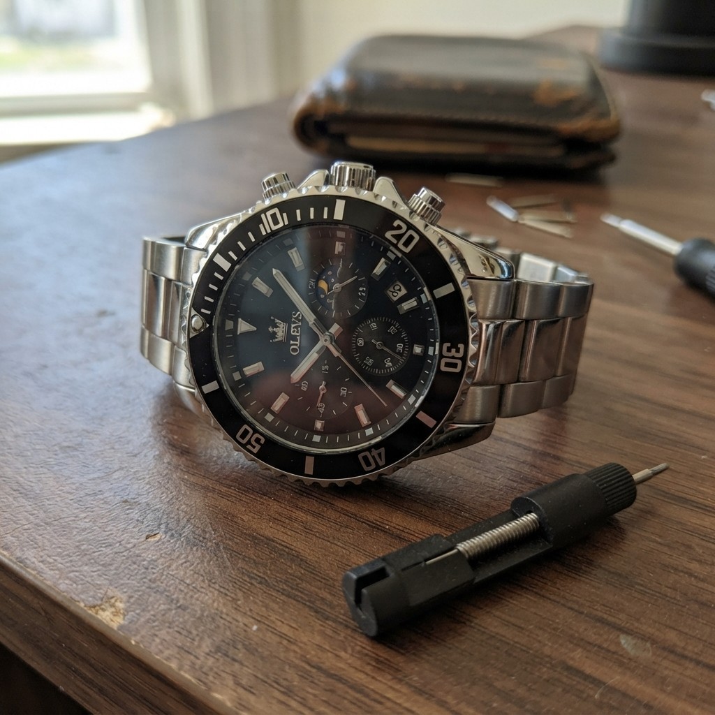 Moon Phase Men’s Watch – Luxury Waterproof Chronograph with Crystal Dial