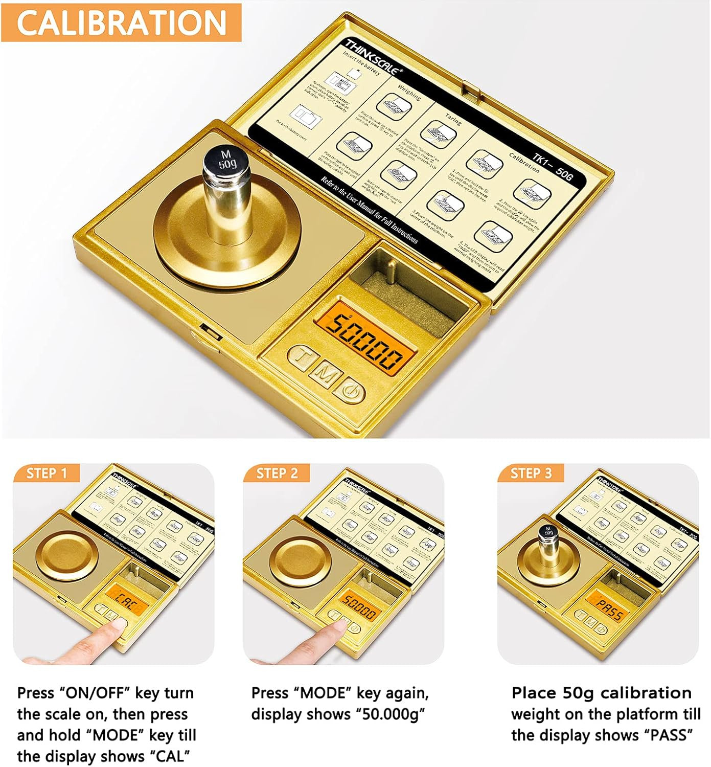 THINKSCALE 50G/0.001G Digital Milligram Scale, Gold Mg Scale with 50G Calibratio