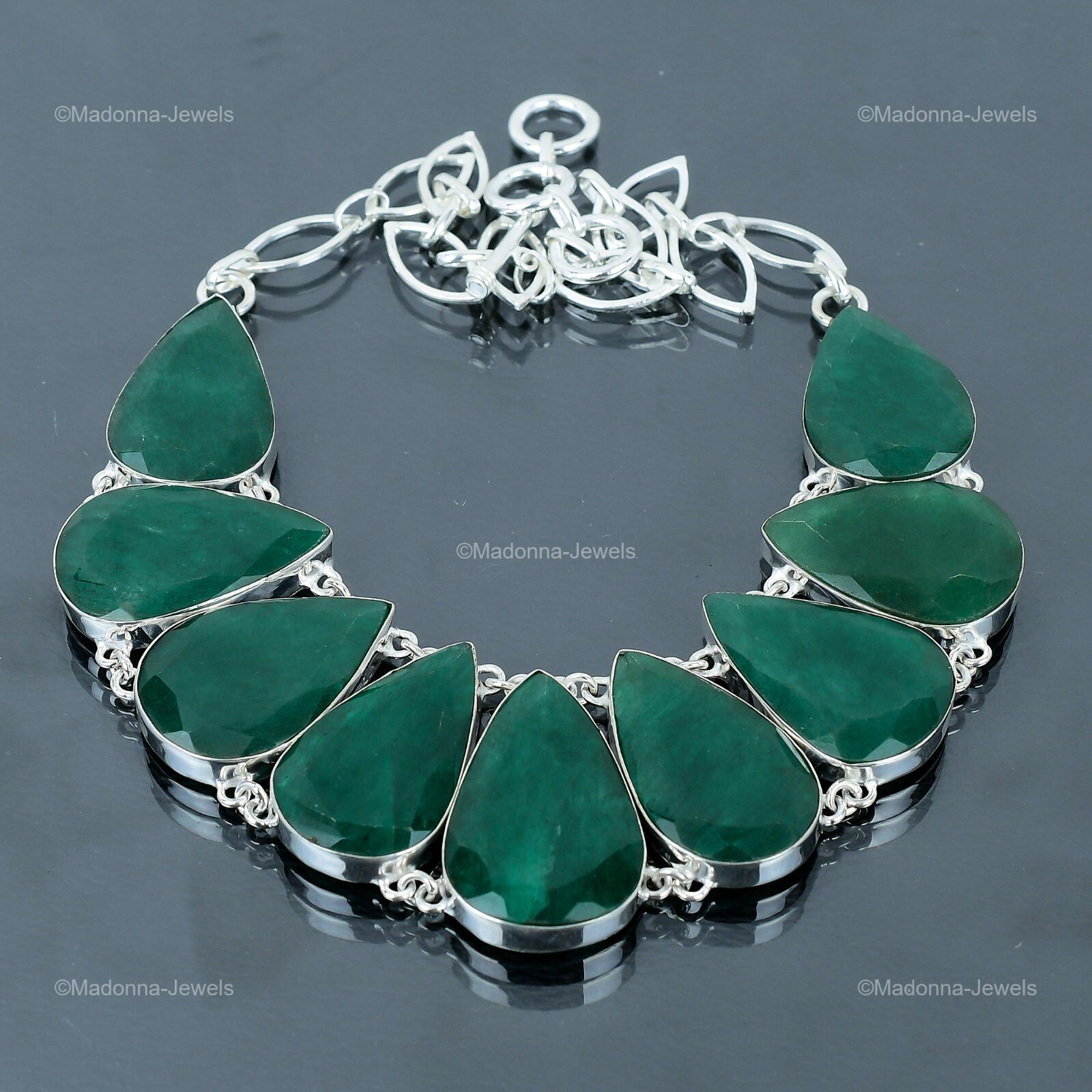 Mothers day Sale Natural Zambian Emrald 925 Sterling Silver Bezel Chain Necklace