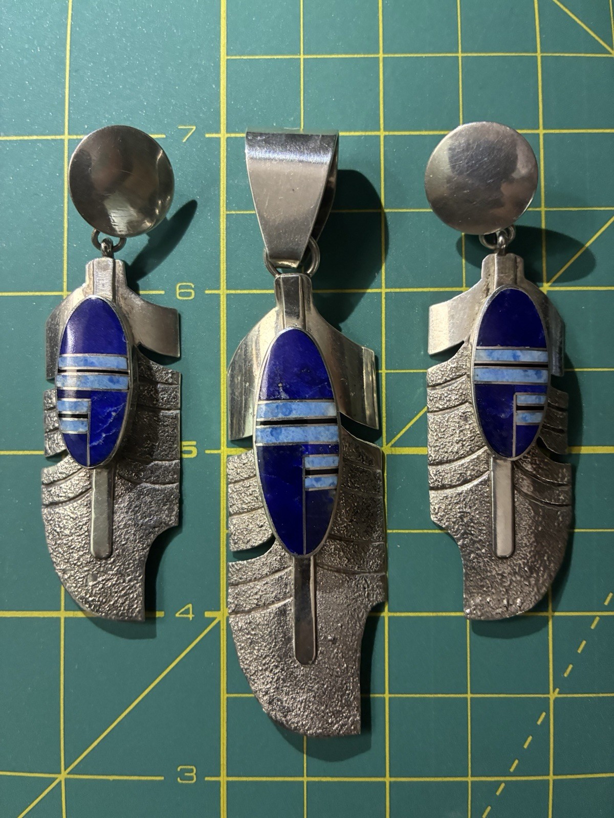 Back @ $755 @ 8PM 70s-80s Navajo J. Howe Feather Sterling/Stone Pendant/Earrings