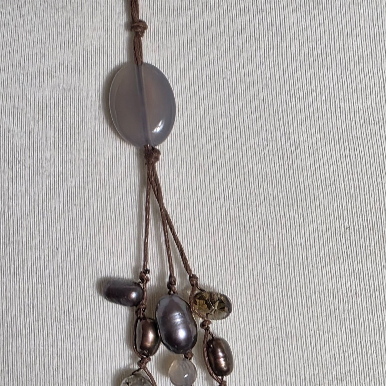J. Jill Triple Strand Necklace Gray & Bronze Colored Beads on Brown Cord