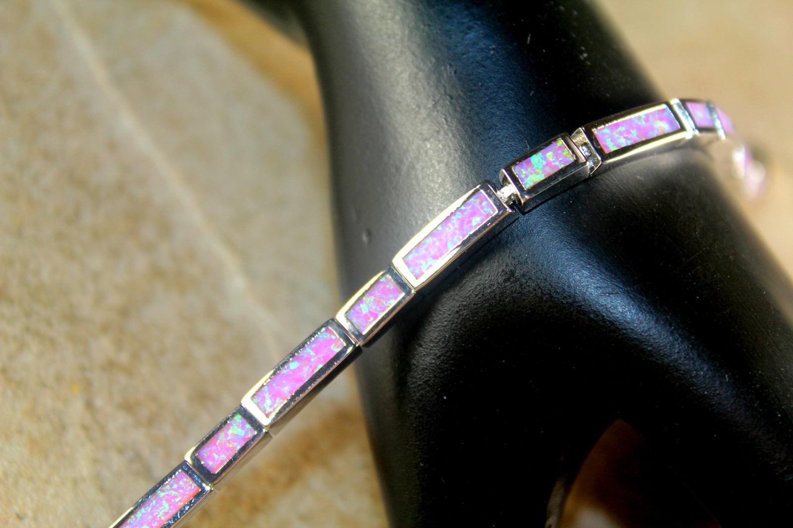 Silver Elegant Pink Fire Opal Bracelet
