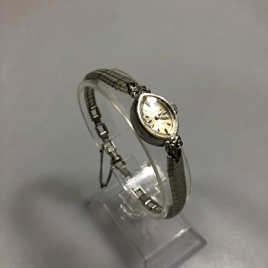 [A1R] Royal Queen Manual Wind Watch 21 Jewels Stone Silver Ladies [g3s]