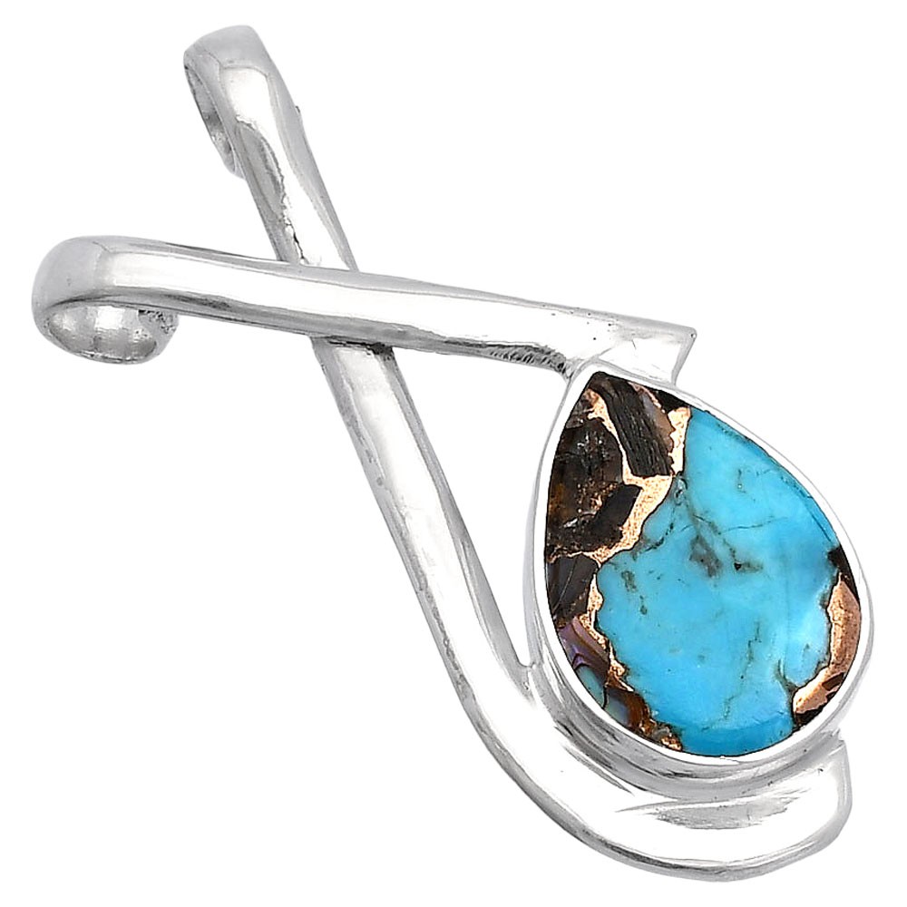 Natural Shell In Black Blue Turquoise 925 Sterling Silver Pendant Jewelry P-1596