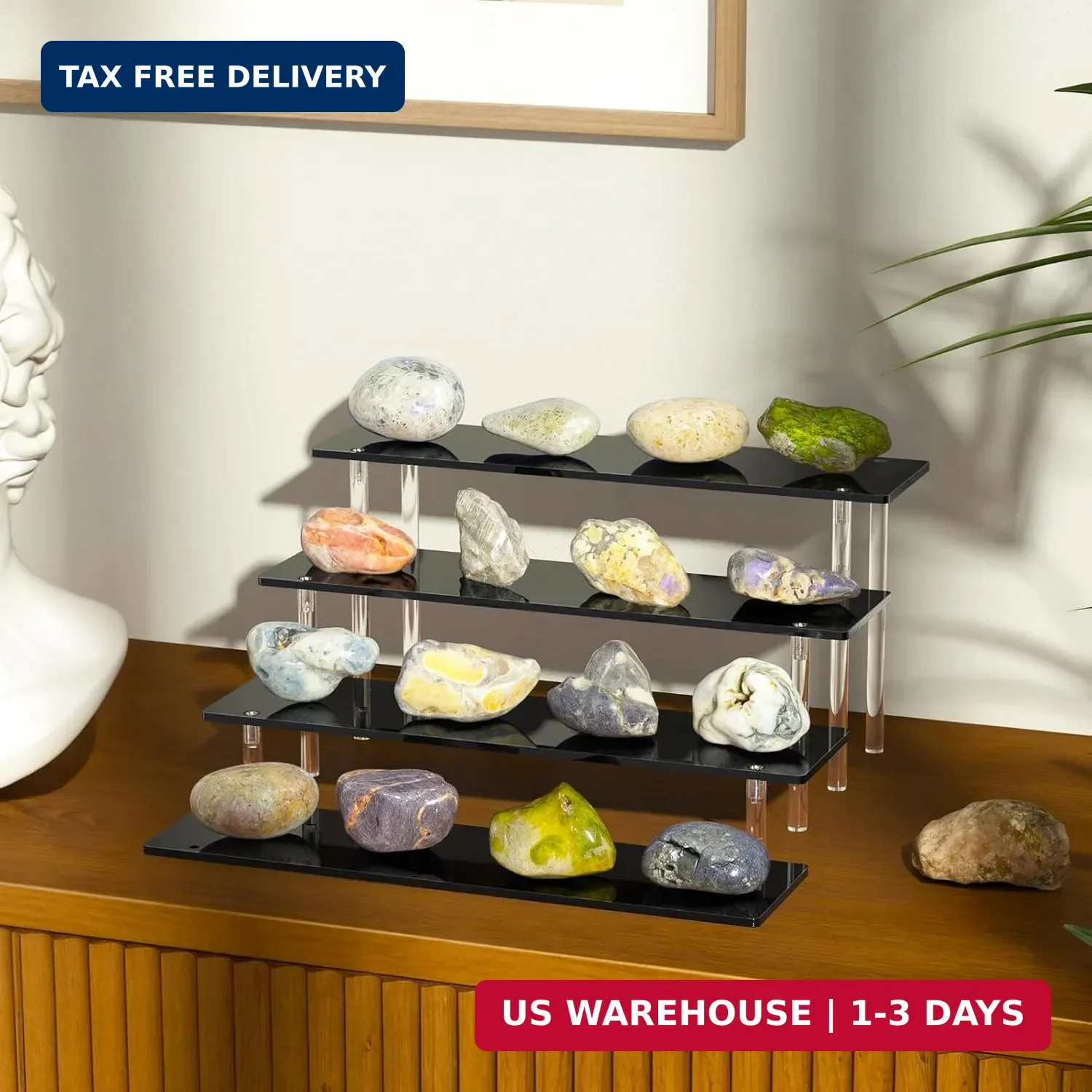 4 Tier Acrylic Display Risers, Black Perfume Organizer Stand, Large Cupcake Stan