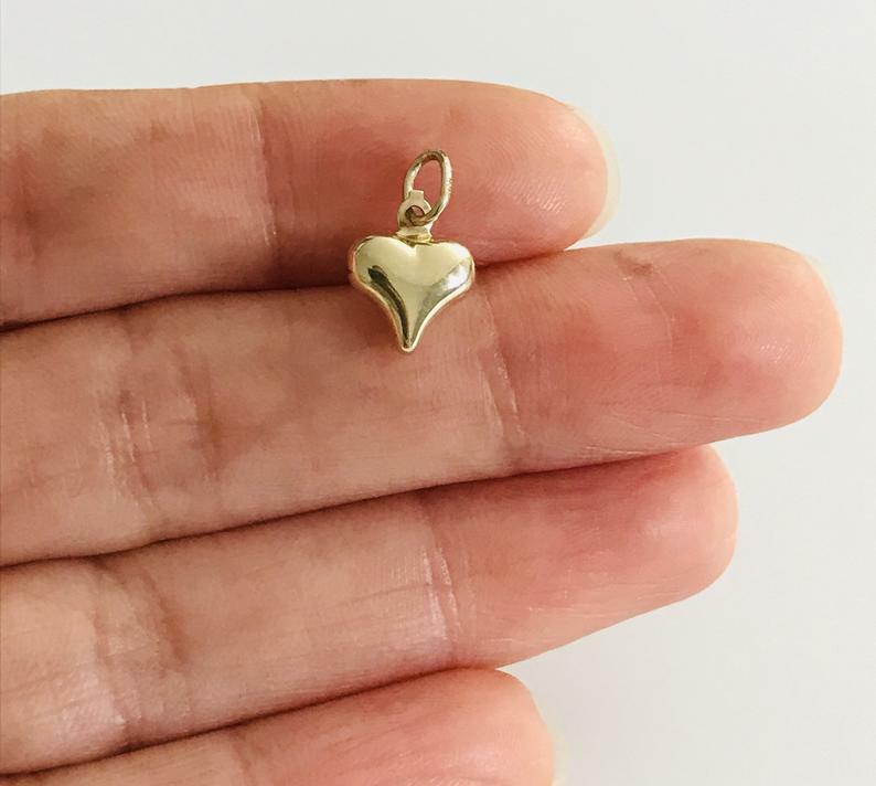 14K Real Gold 3D Heart 0.55″ Pendant, 14k Solid Gold 0.8mm Cable Chain- 14KC2905