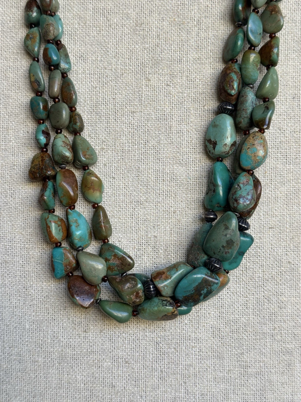 Peyote Bird 3-Strand Natural Turquoise 925 Sterling Silver Layered Necklace 114g