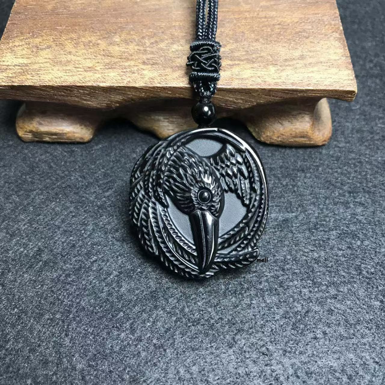 Real Obsidian Crow Pendant Necklace Natural Jewelry Luxury Gift Designer