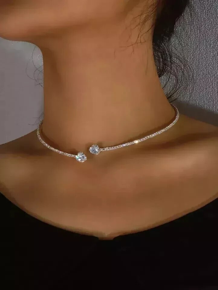 10CT Heart Cut Lab Created Diamond Choker Necklace 14K White Gold Finish Silver