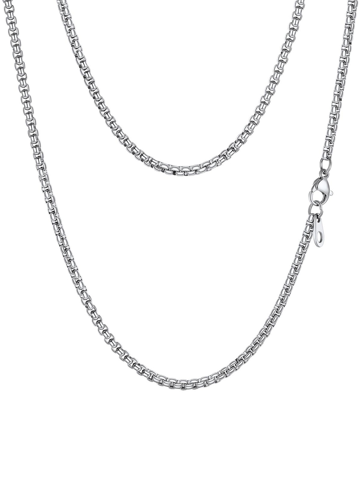 Mens Chain Necklace, Squre Rolo Link Chains Stainless Steel Necklace 2mm Wate…