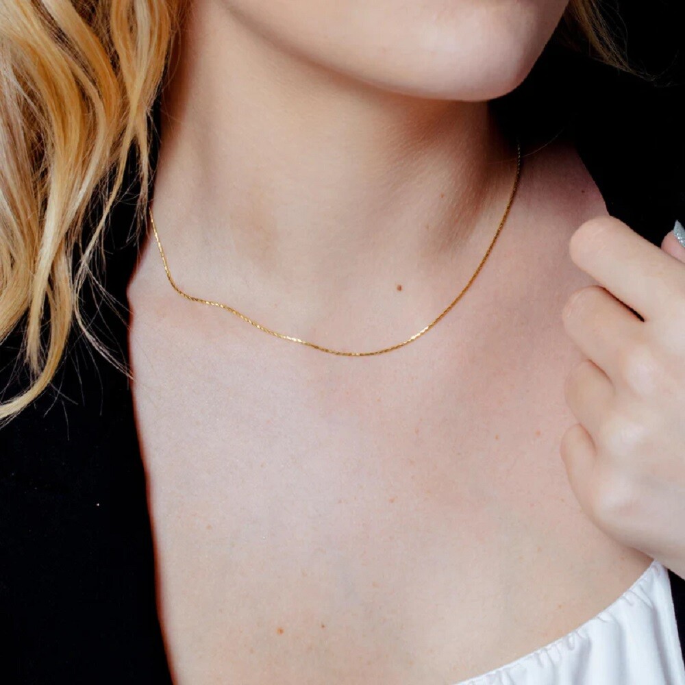 Sterling Silver 1mm Yellow Gold Plated 4 Sided Diamond Cut Snake Chain Necklace