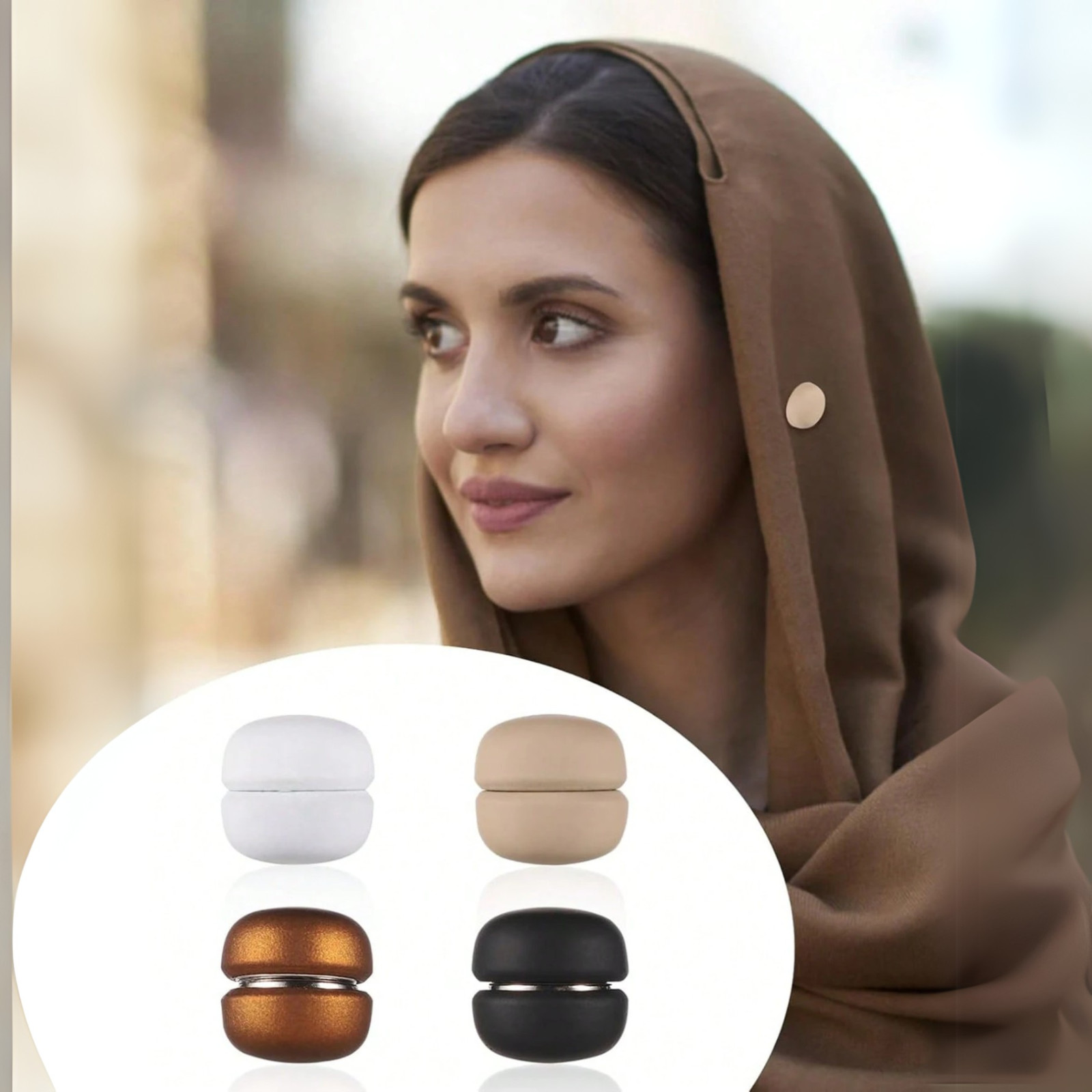 2/8pair Brooches Magnetic Classic Round Shiny Matt Stable Scarf Clips Hijab Pin