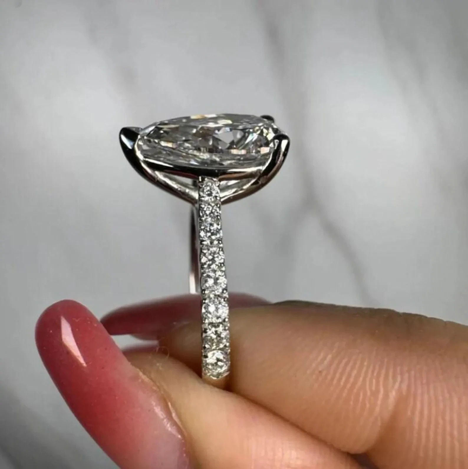 5Ct GRA Certified Pear Cut Moissanite Solitaire Engagement Ring 14k Gold Plated