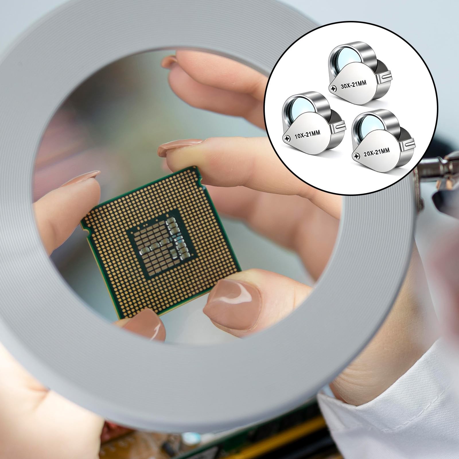 3 Pieces 10x Loop Magnifier Loupe Jewelry 10x 20x 30x 20mm Eye Loops Foldable