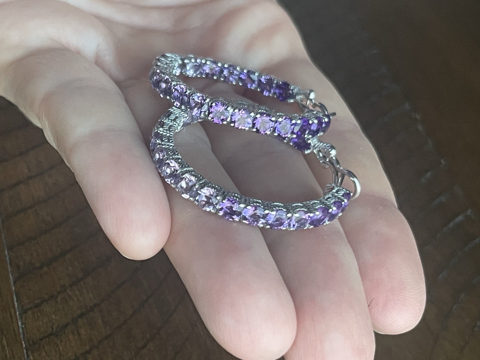 JUDITH RIPKA 925 SILVER Ombré Purple Amethyst Hoop EARRINGS