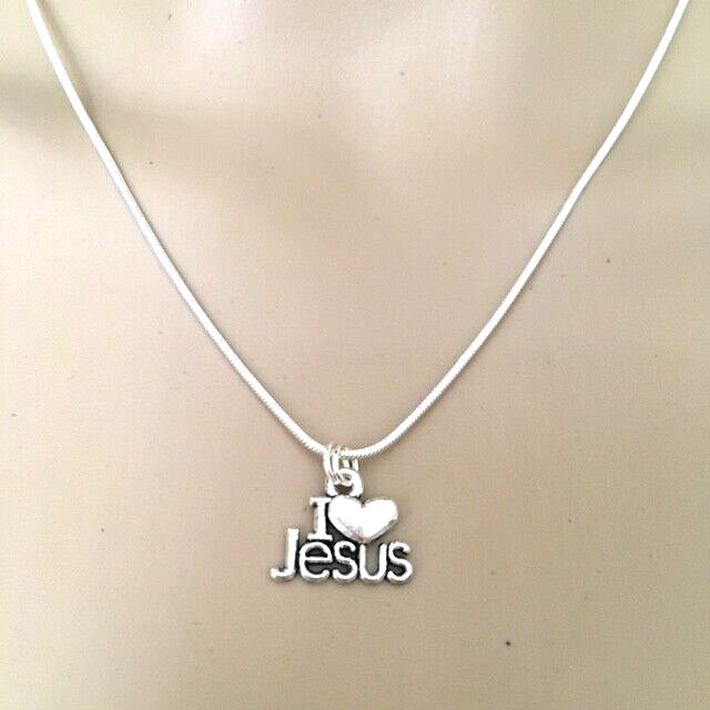 “I Love Jesus” Heart Pendant Necklace | Silver Tone Faith Jewelry-Rope or Chain