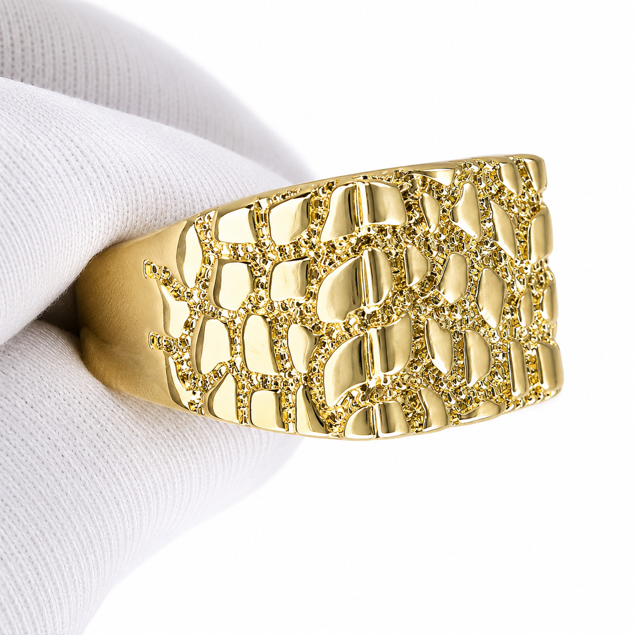Italian 1/200 14k Yellow Gold Oro Nugget Signet Ring Anillo Men Women