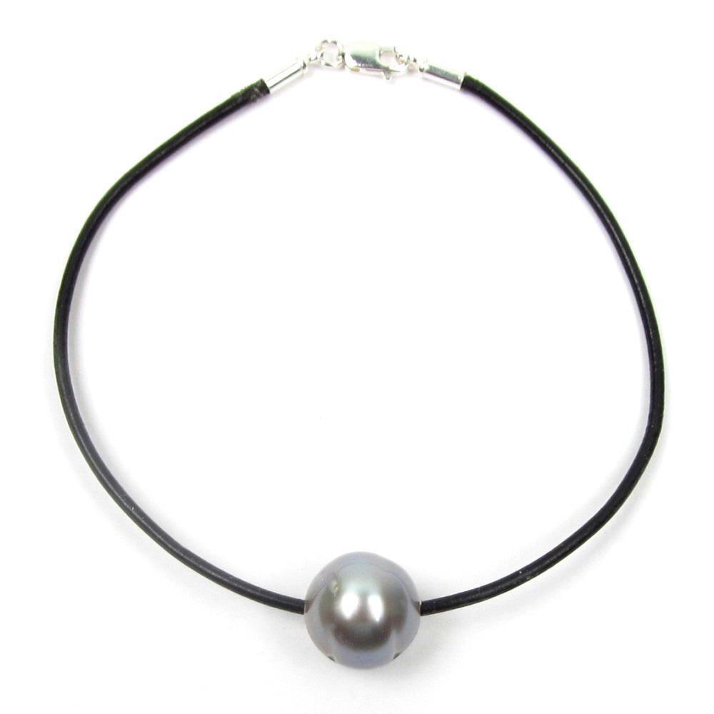 7.5″ Tahitian Silver Gray Pearl Genuine Leather Cord Bracelet Variable Sizes
