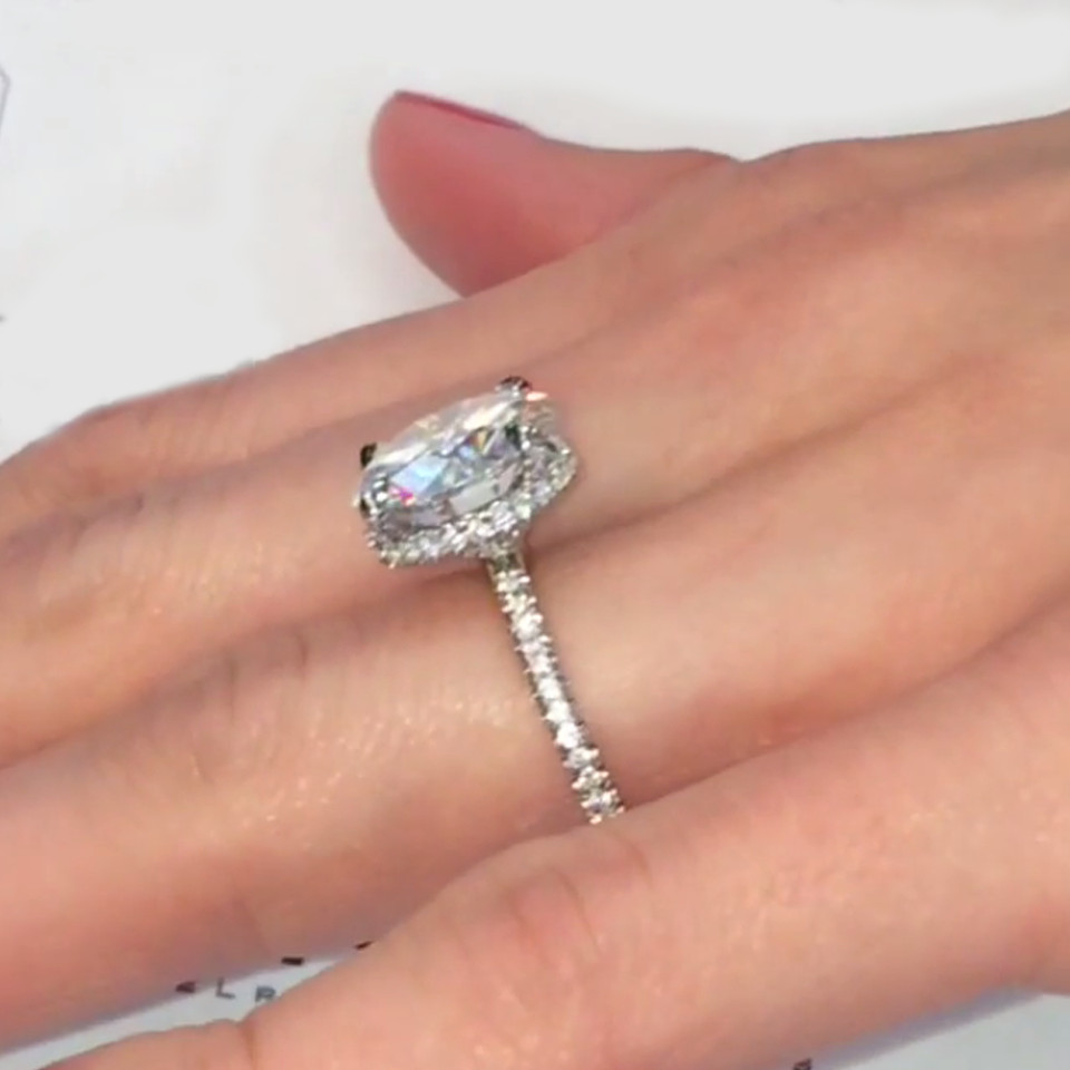 6 Carat Round Moissanite Hidden Halo Engagement Ring in 14K White Gold Plated