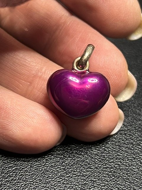 B6606 Vintage patina Sterling Silver 925 Puffy Heart Pendant Charm Purple Enamel
