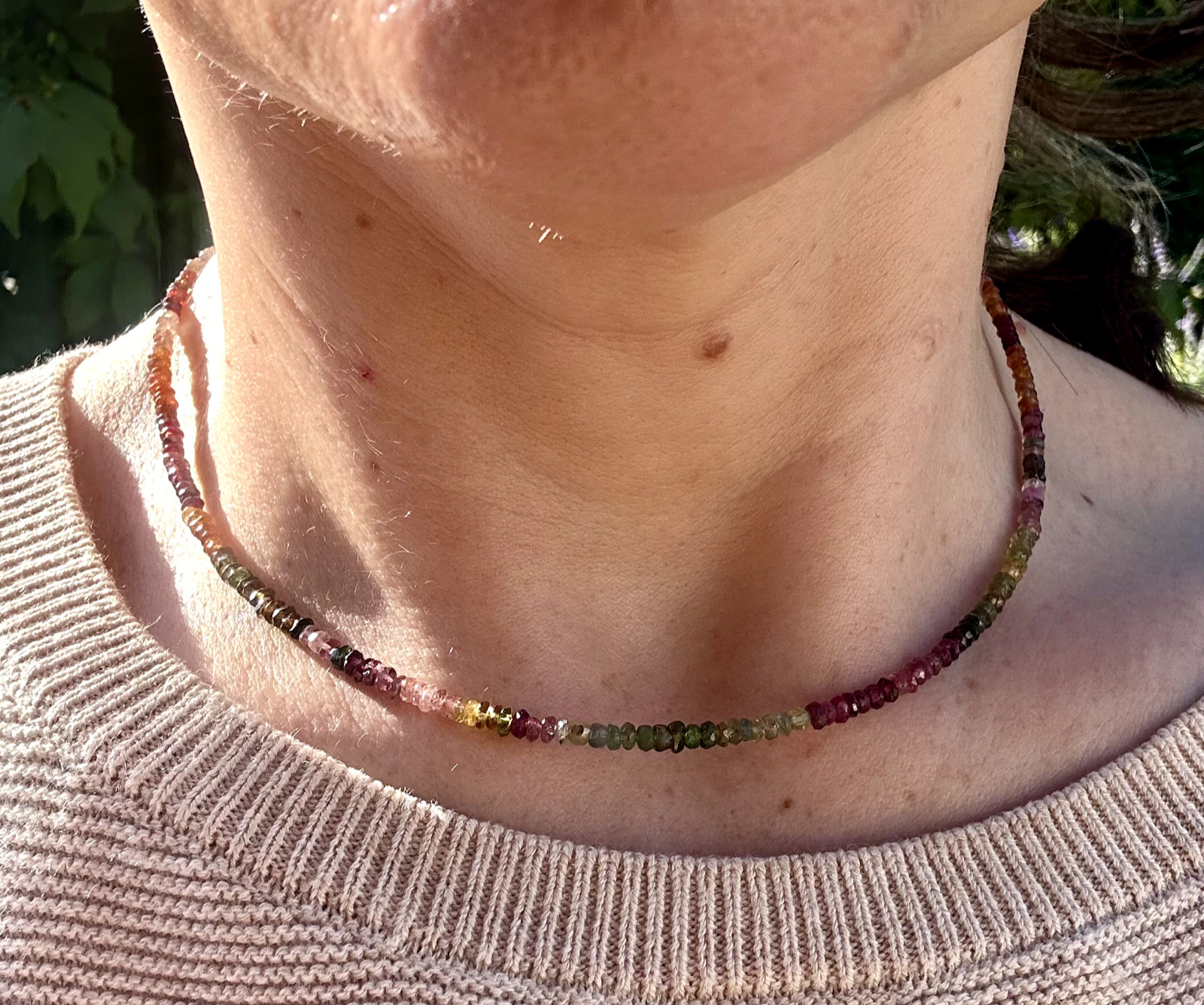 Rainbow Multicolor Tourmaline Necklace 15″ adjustable 6.4g 3.5mm faceted beads