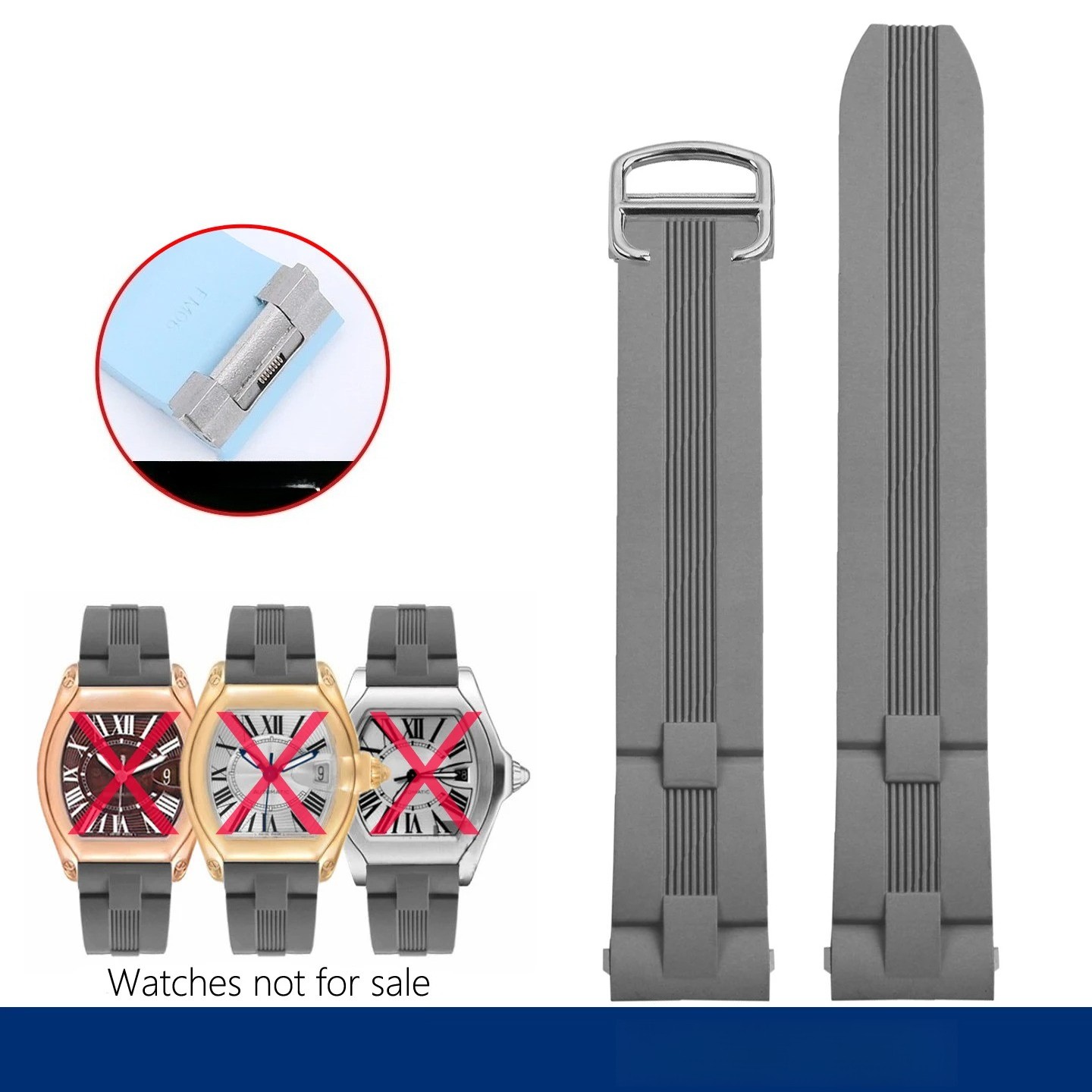 Men’s 19mm Quick Release FKM Rubber Strap for Cartier Roadster Folding Buckle