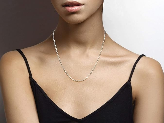“Collar Cadena Eslabones Figaro De Plata Esterlina Italiana 925 Solida De 2.3 Mm