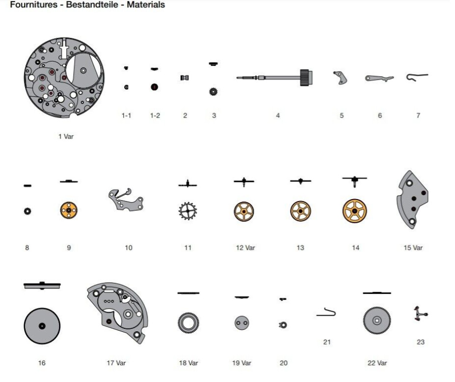 ETA 7001 (Peseux 7001) New Spare Parts